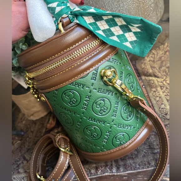 UNIQUE🔥GENUINE LEATHER 🧸 zip around Bucket scarf satchel/Crossbody - Picture 4 of 13